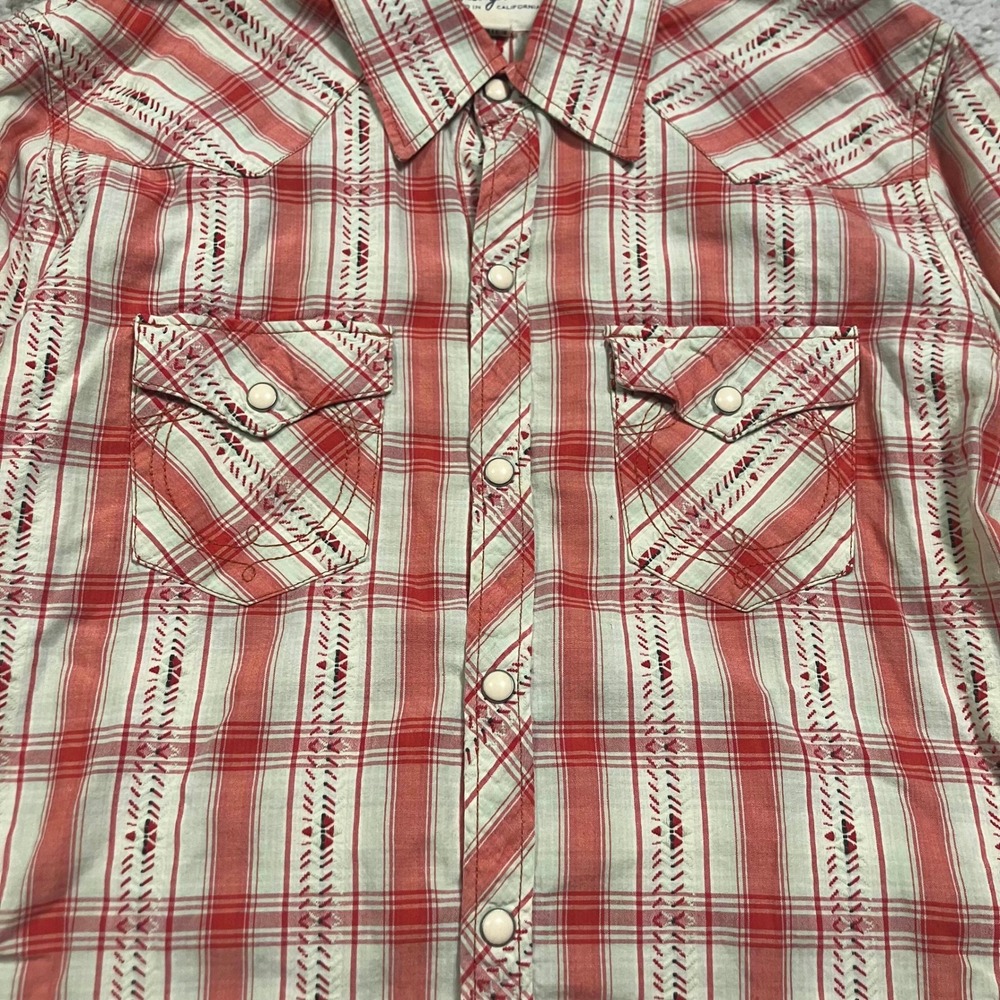 True Religion Plaid Western Snap Button Shirt Womens M Blue Brown Long Sleeve - Picture 2 of 12